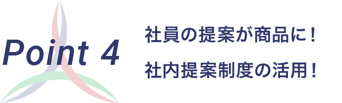 Point 4 社員の提案が商品に！ 社内提案制度の活用！